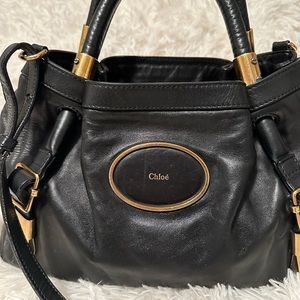 Chloe Black Leather Shoulder Bag with Gold Details